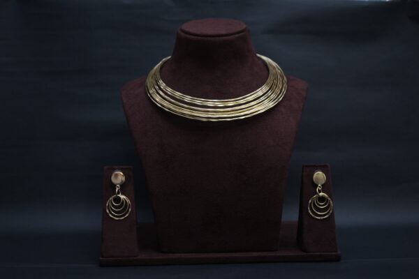 Gold Polished Brass Hasli Necklace with Brass Gold Earrings