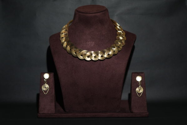 Gold Polished Brass Hasli Necklace with Brass Gold Earrings