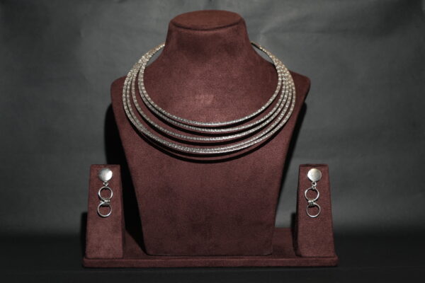 Silver Polished Brass Hasli Necklace with Brass Silver Earrings