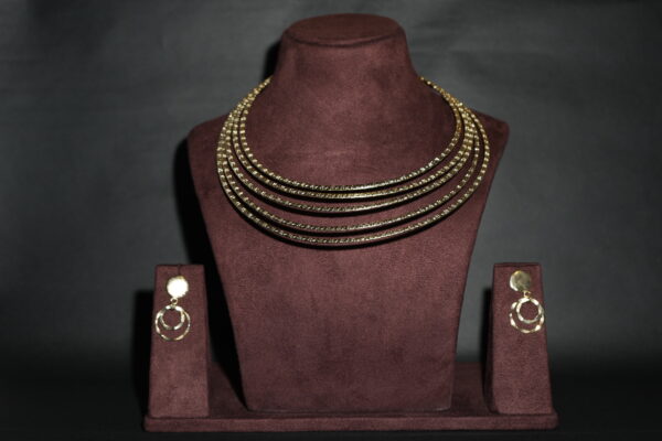 Gold Polished Brass Hasli Necklace with Brass Gold Earrings