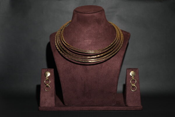 Gold Polished Brass Hasli Necklace with Brass Gold Earrings