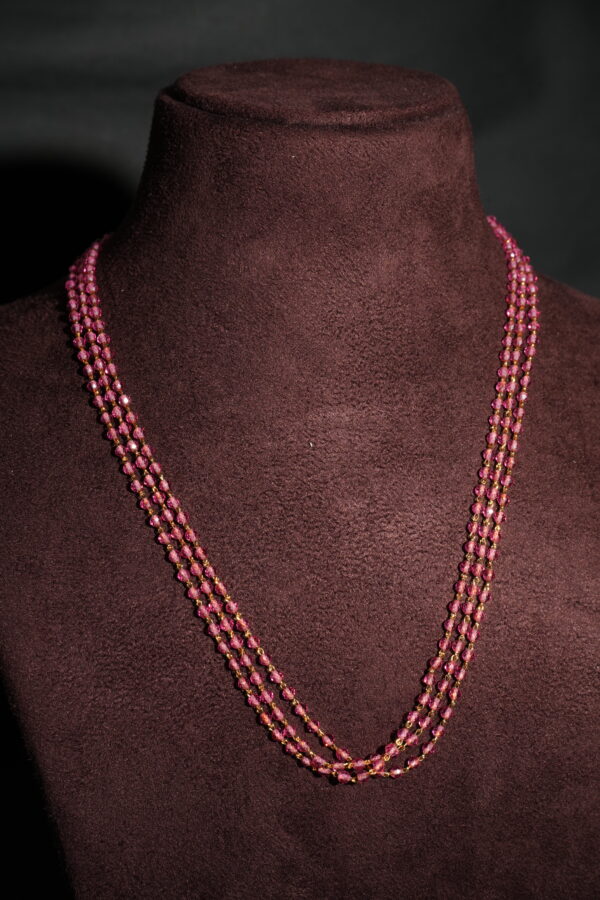 Three Layered Pink Crystal Chain Necklace