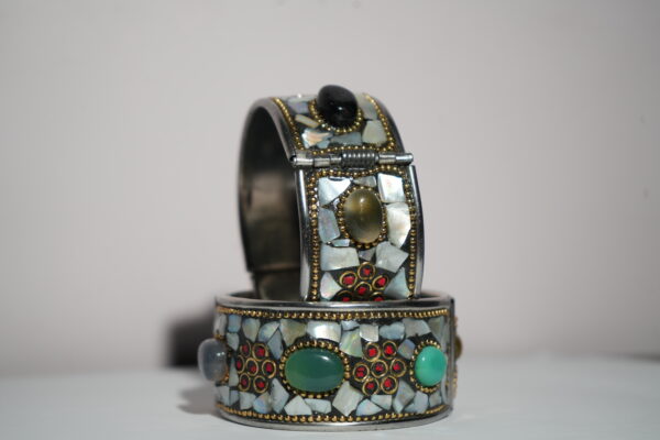 Silver Tibetan Kadda with Multi-Coloured Onyx Stones