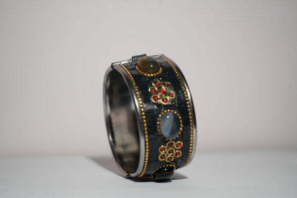 Black Tibetan Kadda with Multi-Coloured Onyx Stones