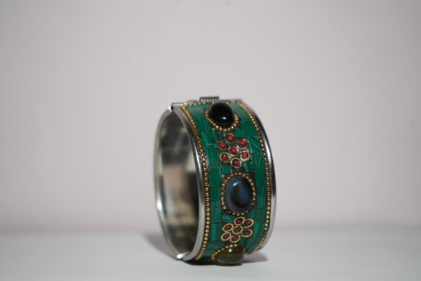 Green Tibetan Kadda with Multi-Coloured Onyx Stones