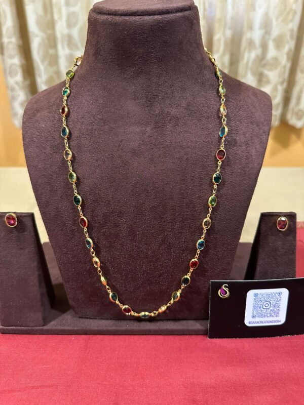 Elegant Brass Multi-stone Gold Necklace with Red Earrings