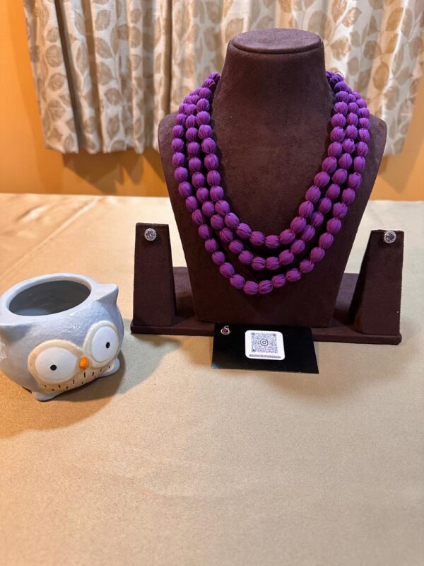 Purple Fabric Multi Layered  Necklace with AD stone Earrings