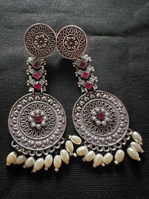 German Silver-toned Earrings with Red stones