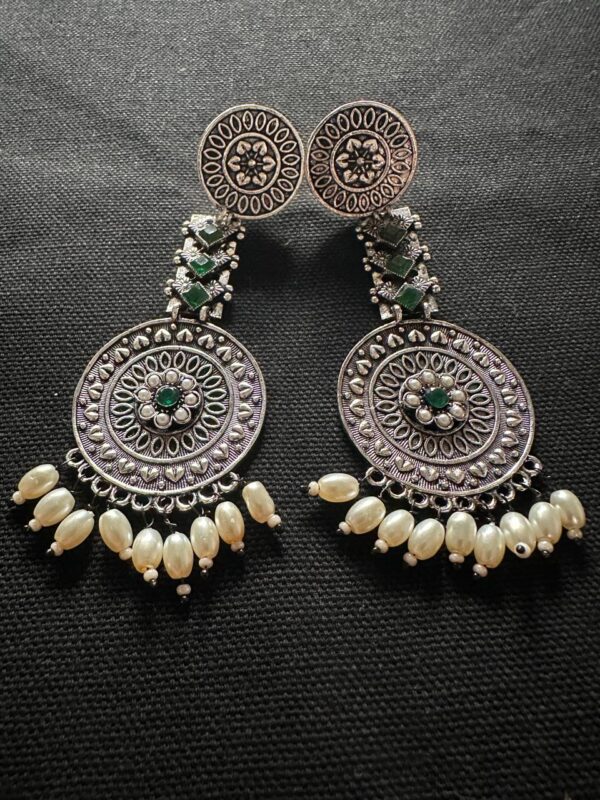 German Silver-toned Earrings with Green stones