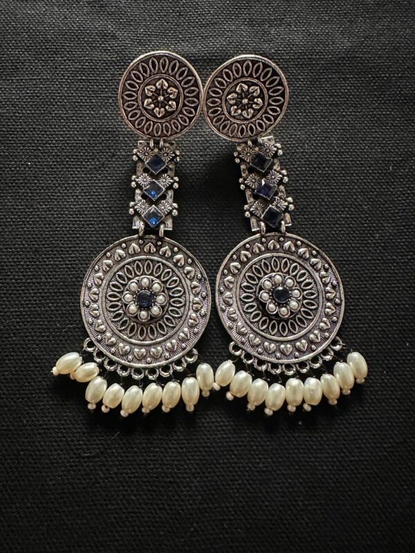 German Silver-toned Earrings with Blue Stones