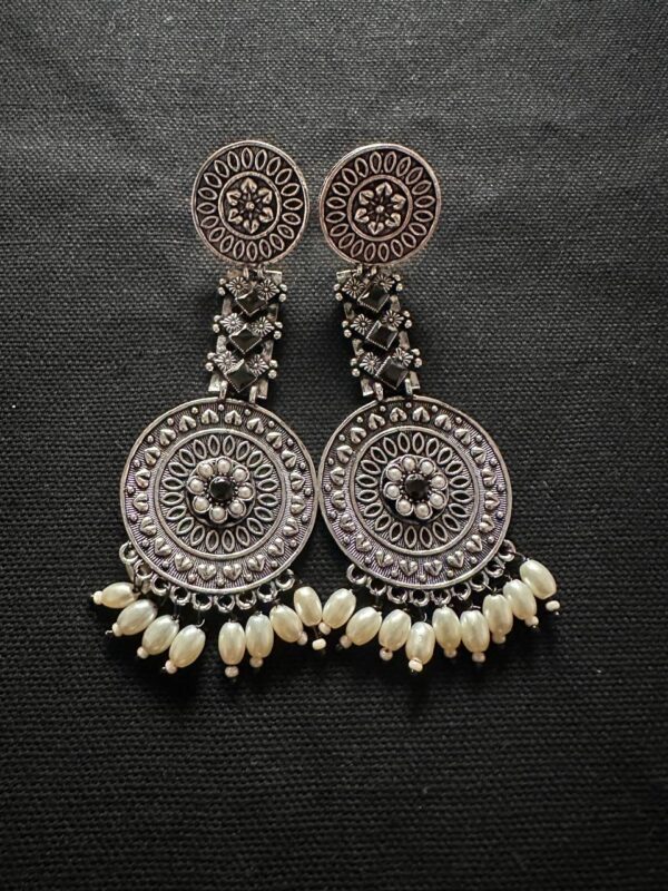 German Silver-toned earrings with Black Stones