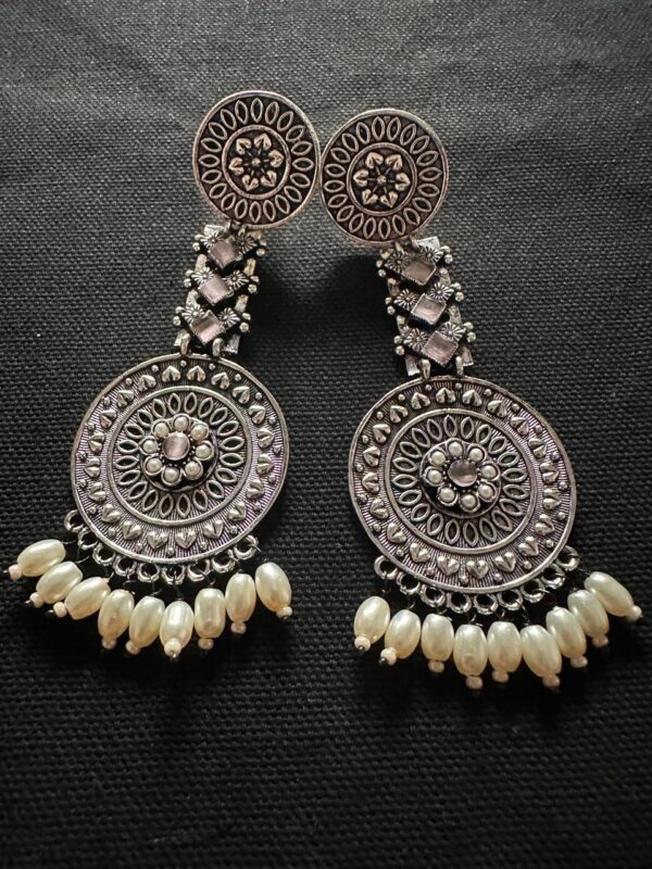 German Silver-toned Earrings with Pink Stones